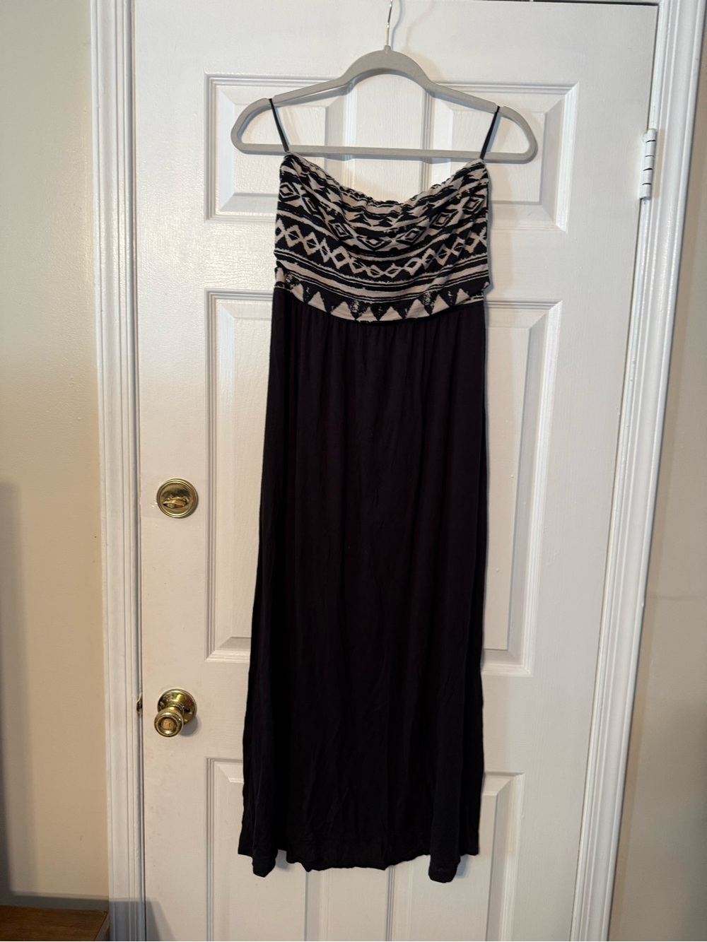 Vintage Havana Black Strapless Maxi Dress with Cream Aztec Bodice